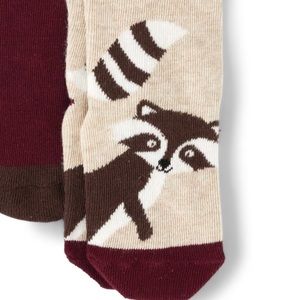 Gymboree Boys Crew Socks Raccoon Pattern Burgundy/ Beige NWT Size 6-8